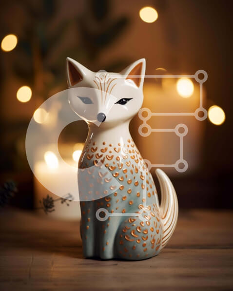 Intra Συλλεκτικό Ξύλινο Παζλ Plywood  4mm - Μικρό κεραμικό ειδώλιο αλεπούς στο τραπέζι με κεριά Σε Ξύλινο Κουτί - Διαστάσεις: 10x10 cm – 25 κομμάτια