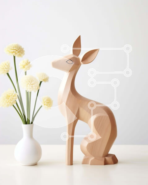 Intra Συλλεκτικό Ξύλινο Παζλ Plywood  4mm - Ξύλινο άγαλμα ελαφιού και κίτρινα λουλούδια σε βάζο Σε Ξύλινο Κουτί - Διαστάσεις: 10x10 cm – 25 κομμάτια