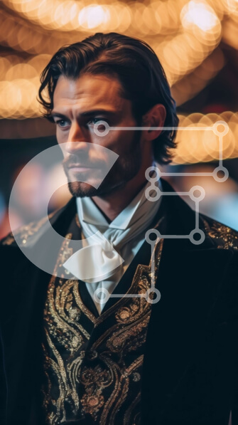 Intra Συλλεκτικό Ξύλινο Παζλ Plywood  4mm - Άνδρας βικτωριανού στιλ σε δωμάτιο με χαμηλό φωτισμό με πολυελαίους Σε Ξύλινο Κουτί - Διαστάσεις Puzzle: 10x10 cm – 25 κομμάτια