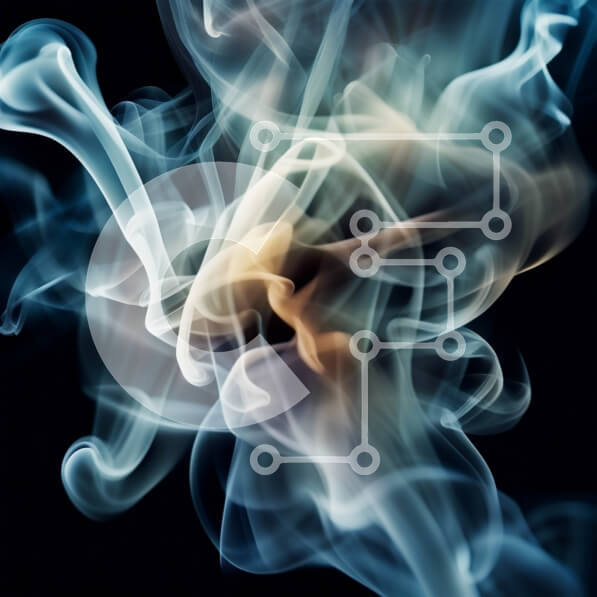 Intra Συλλεκτικό Ξύλινο Παζλ Plywood  4mm - Δονούμενος μπλε και κίτρινος καπνός στροβιλίζεται σε έναν σκοτεινό καμβά Σε Ξύλινο Κουτί - Διαστάσεις Puzzle: 10x10 cm – 25 κομμάτια