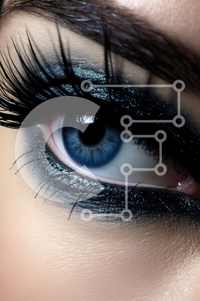 Intra Συλλεκτικό Ξύλινο Παζλ Plywood  4mm - Θλιβερό κοντινό γυναικείο μάτι με μπλε σκιά ματιών και χοντρό eyeliner Σε Ξύλινο Κουτί - Διαστάσεις Puzzle: 10x10 cm – 25 κομμάτια