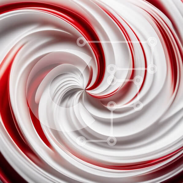 Intra Συλλεκτικό Ξύλινο Παζλ Plywood  4mm - Αφηρημένο κόκκινο και άσπρο σχέδιο στροβιλισμού σε άσπρο φόντο Σε Ξύλινο Κουτί - Διαστάσεις Puzzle: 10x10 cm – 25 κομμάτια