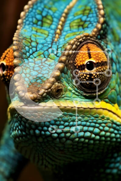 Σετ των 2 Intra Συλλεκτικό Ξύλινο Παζλ Plywood  4mm - Δονούμενη κοντινή φωτογραφία του προσώπου ενός χαμαιλέοντα Σε Ξύλινο Κουτί - Διαστάσεις: 10x10 cm – 25 κομμάτια