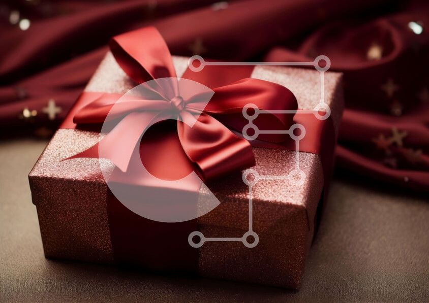 Intra Συλλεκτικό Ξύλινο Παζλ Plywood  4mm - Κόκκινο κουτί δώρου με κομψή κορδέλα σε καφέ ύφασμα Σε Ξύλινο Κουτί - Διαστάσεις: 10x10 cm – 25 κομμάτια