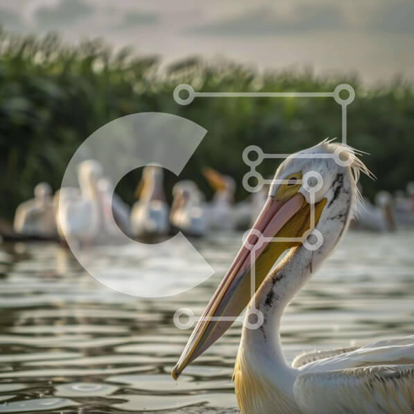 Intra Συλλεκτικό Ξύλινο Παζλ Plywood  4mm - Σμήνος πελεκάνων και άλλων πτηνών που κολυμπούν στο νερό Σε Ξύλινο Κουτί - Διαστάσεις: 10x10 cm – 25 κομμάτια