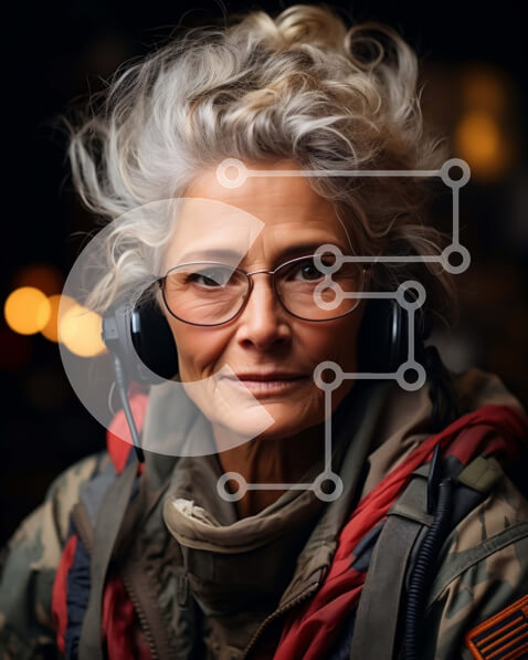 Intra Συλλεκτικό Ξύλινο Παζλ Plywood  4mm - Πορτρέτο της ηλικιωμένης γυναίκας με στρατιωτικό σακάκι και ακουστικά Σε Ξύλινο Κουτί - Διαστάσεις Puzzle: 10x10 cm – 25 κομμάτια