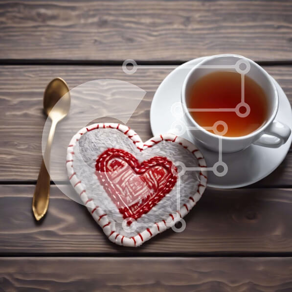 Intra Συλλεκτικό Ξύλινο Παζλ Plywood  4mm - Σουβέρ σε σχήμα καρδιάς και φλιτζάνι τσαγιού σε ξύλινο τραπέζι Σε Ξύλινο Κουτί - Διαστάσεις: 10x10 cm – 25 κομμάτια