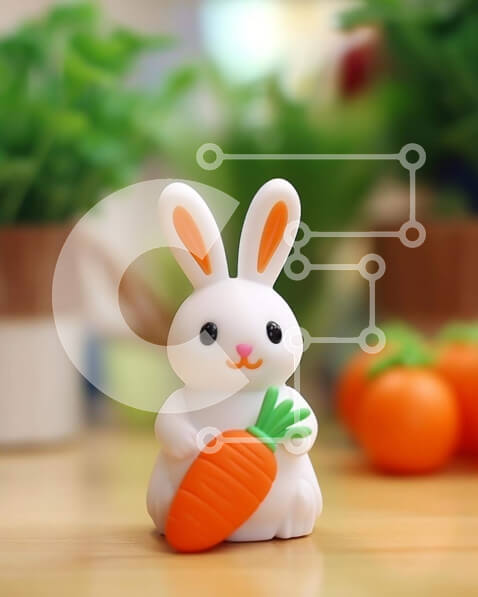 Intra Συλλεκτικό Ξύλινο Παζλ Plywood  4mm - Αξιολάτρευτο λευκό λαγουδάκι παιχνίδι με πορτοκαλί καρότο και φυτά Σε Ξύλινο Κουτί - Διαστάσεις: 10x10 cm – 25 κομμάτια