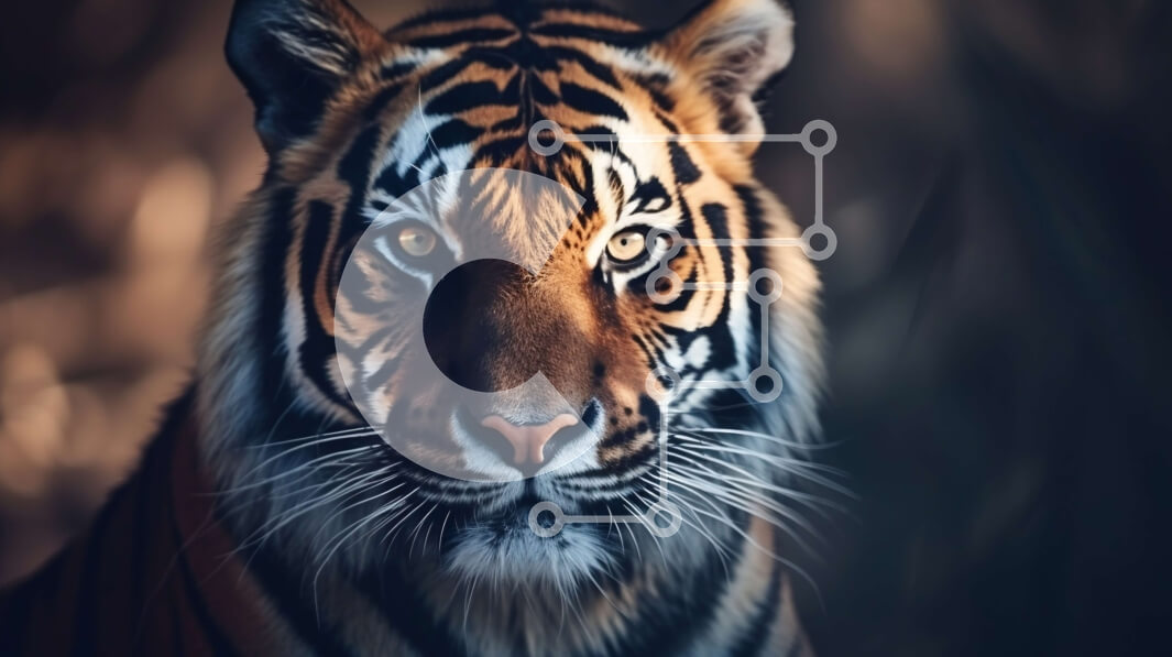 Σετ των 2 Intra Συλλεκτικό Ξύλινο Παζλ Plywood  4mm - Κοντινή εικόνα μιας τίγρης που κοιτάζει επίμονα την κάμερα Σε Ξύλινο Κουτί - Διαστάσεις: 10x10 cm – 25 κομμάτια