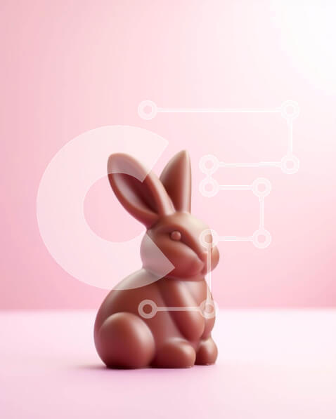 Intra Συλλεκτικό Ξύλινο Παζλ Plywood  4mm - Σοκολατένιο ειδώλιο λαγουδάκι σε πορτοκαλί και ροζ φόντο Σε Ξύλινο Κουτί - Διαστάσεις Puzzle: 10x10 cm – 25 κομμάτια