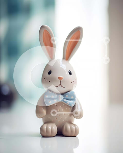 Intra Συλλεκτικό Ξύλινο Παζλ Plywood  4mm - Κεραμικό ειδώλιο λαγουδάκι με παπιγιόν στο τραπέζι Σε Ξύλινο Κουτί - Διαστάσεις: 10x10 cm – 25 κομμάτια