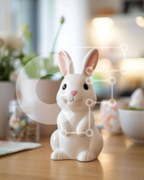 Intra Συλλεκτικό Ξύλινο Παζλ Plywood  4mm - Λευκό ειδώλιο λαγουδάκι σε ξύλινο τραπέζι με φυτά σε γλάστρες Σε Ξύλινο Κουτί - Διαστάσεις: 10x10 cm – 25 κομμάτια