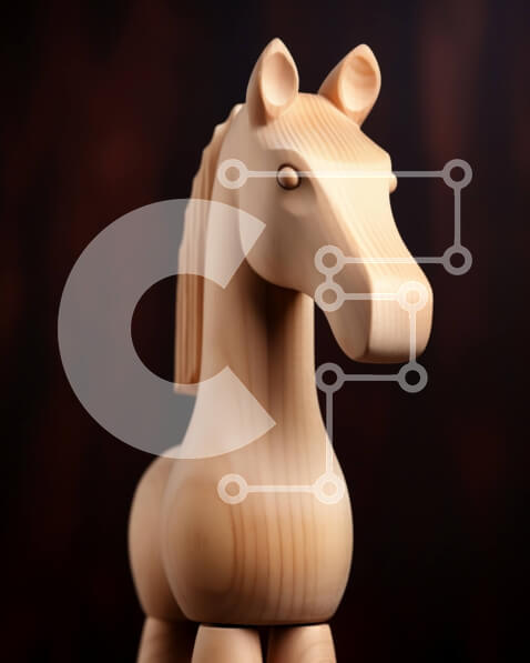 Intra Συλλεκτικό Ξύλινο Παζλ Plywood  4mm - Εκπληκτικό ξύλινο άγαλμα αλόγων σε μυστηριώδες σκοτεινό φόντο Σε Ξύλινο Κουτί - Διαστάσεις: 10x10 cm – 25 κομμάτια