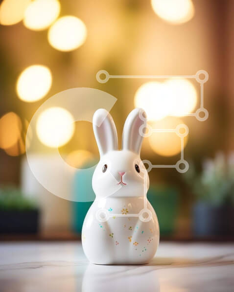 Σετ των 2 Intra Συλλεκτικό Ξύλινο Παζλ Plywood  4mm - Λευκό ειδώλιο λαγουδάκι με πολύχρωμα φώτα και φυτά σε γλάστρες Σε Ξύλινο Κουτί - Διαστάσεις: 10x10 cm – 25 κομμάτια