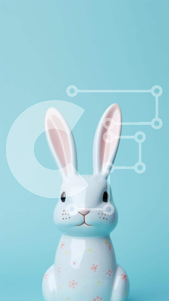 Intra Συλλεκτικό Ξύλινο Παζλ Plywood  4mm - Λευκό κεραμικό ειδώλιο λαγουδάκι σε μπλε φόντο Σε Ξύλινο Κουτί - Διαστάσεις: 10x10 cm – 25 κομμάτια