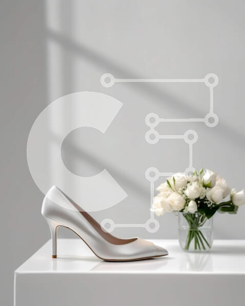 Intra Συλλεκτικό Ξύλινο Παζλ Plywood  4mm - Όμορφες λευκές ψηλοτάκουνες γόβες με λουράκι και λουλούδια Σε Ξύλινο Κουτί - Διαστάσεις Puzzle: 10x10 cm – 25 κομμάτια