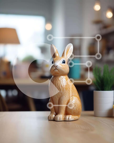 Intra Συλλεκτικό Ξύλινο Παζλ Plywood  4mm - Κεραμικό ειδώλιο λαγουδάκι σε ξύλινο τραπέζι με φυτό σε γλάστρα Σε Ξύλινο Κουτί - Διαστάσεις Puzzle: 10x10 cm – 25 κομμάτια