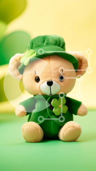 Intra Συλλεκτικό Ξύλινο Παζλ Plywood  4mm - Αρκουδάκι του Αγίου Πατρικίου με καπέλο καλλικάτζαρου σε πράσινο φόντο Σε Ξύλινο Κουτί - Διαστάσεις: 10x10 cm – 25 κομμάτια