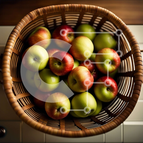 Σετ των 2 Intra Συλλεκτικό Ξύλινο Παζλ Plywood  4mm - Όμορφη εικόνα ενός καλαθιού με φρέσκα μήλα στην κουζίνα Σε Ξύλινο Κουτί - Διαστάσεις: 10x10 cm – 25 κομμάτια