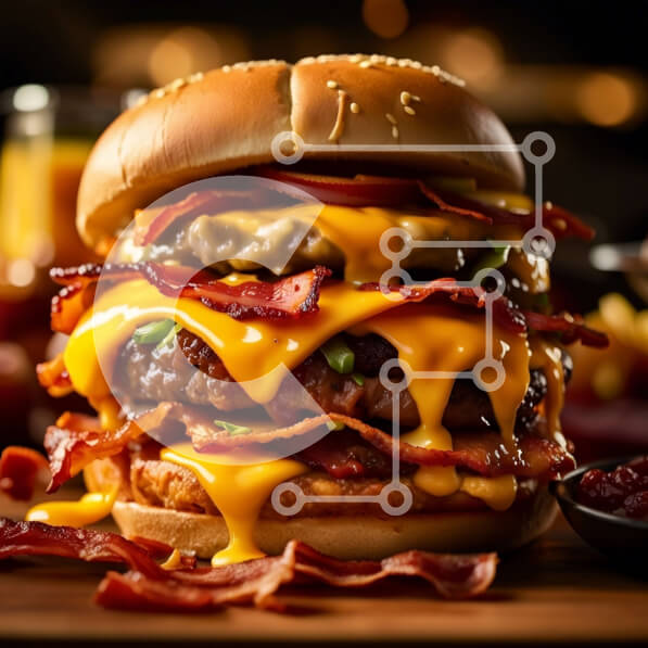 Σετ των 2 Intra Συλλεκτικό Ξύλινο Παζλ Plywood  4mm - Λαχταριστό Cheeseburger με μπέικον, μαρούλι και ντομάτα Σε Ξύλινο Κουτί - Διαστάσεις: 10x10 cm – 25 κομμάτια