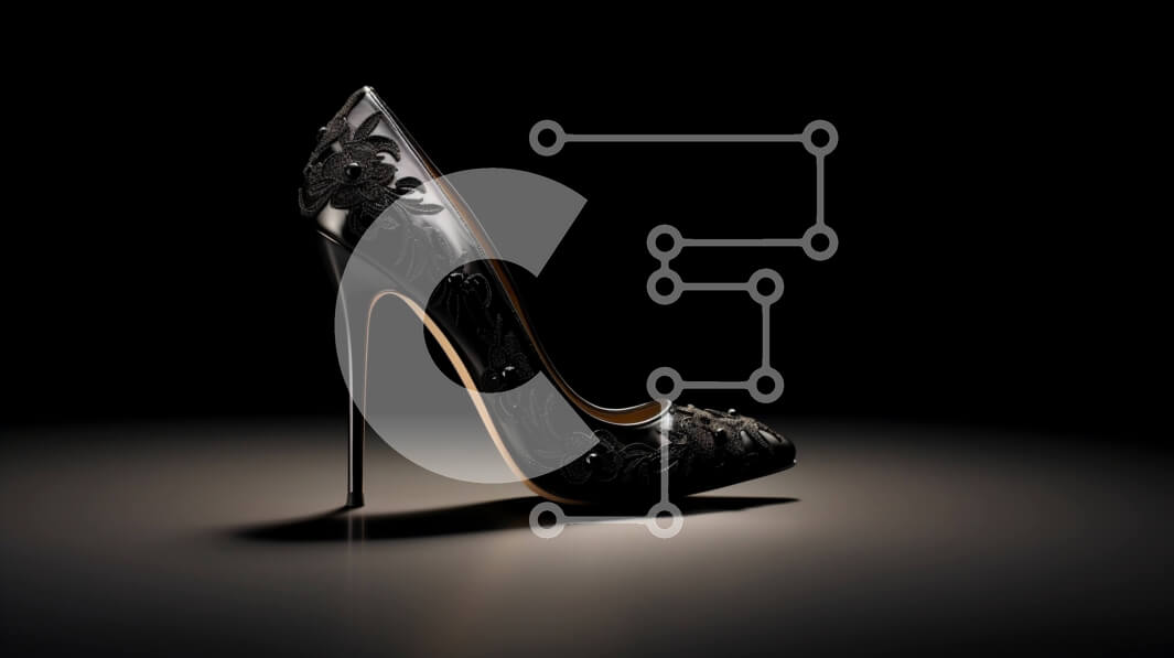 Intra Συλλεκτικό Ξύλινο Παζλ Plywood  4mm - Κομψό μαύρο ψηλοτάκουνο παπούτσι με περίπλοκα φλοράλ σχέδια Σε Ξύλινο Κουτί - Διαστάσεις Puzzle: 10x10 cm – 25 κομμάτια