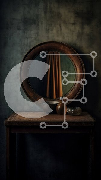 Intra Συλλεκτικό Ξύλινο Παζλ Plywood  4mm - Κομψό εσωτερικό σχέδιο με ξύλινο τραπέζι, περίτεχνο σκαλισμένο καθρέφτη και μπουκάλι αρώματος Σε Ξύλινο Κουτί - Διαστάσεις Puzzle: 10x10 cm – 25 κομμάτια