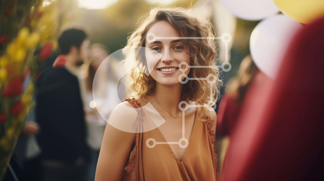 Intra Συλλεκτικό Ξύλινο Παζλ Plywood  4mm - Νεαρή γυναίκα που χαμογελά μπροστά σε ένα πλήθος σε μια υπαίθρια εκδήλωση Σε Ξύλινο Κουτί - Διαστάσεις Puzzle: 10x10 cm – 25 κομμάτια