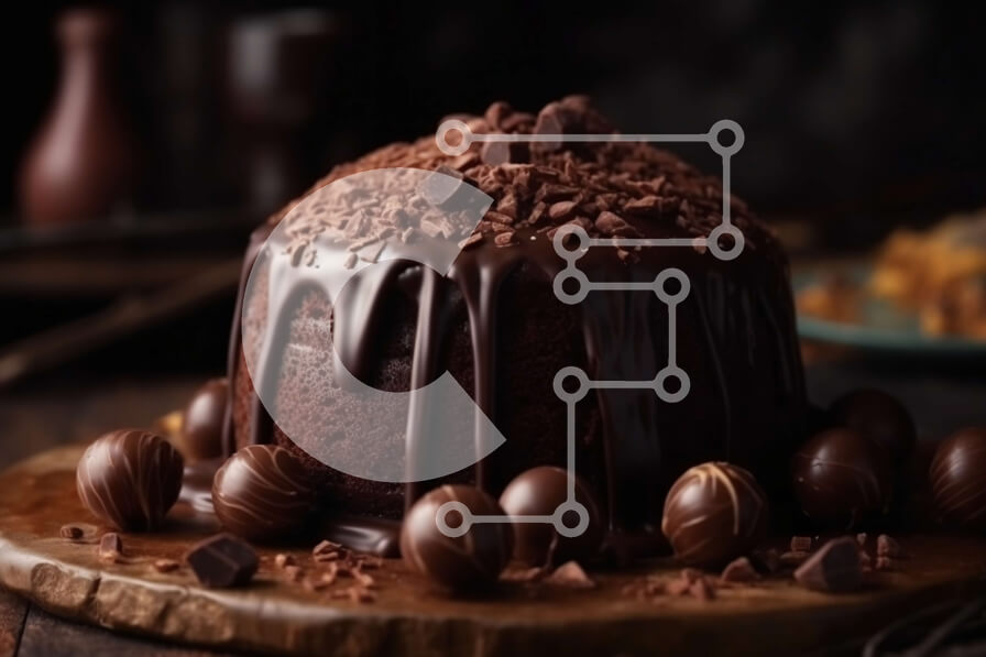 Σετ των 2 Intra Συλλεκτικό Ξύλινο Παζλ Plywood  4mm - Decadent κέικ σοκολάτας με σοκολατένιο μπαλάκι και σοκολατένιες μπάλες σε ξύλινη σανίδα Σε Ξύλινο Κουτί - Διαστάσεις: 10x10 cm – 25 κομμάτια