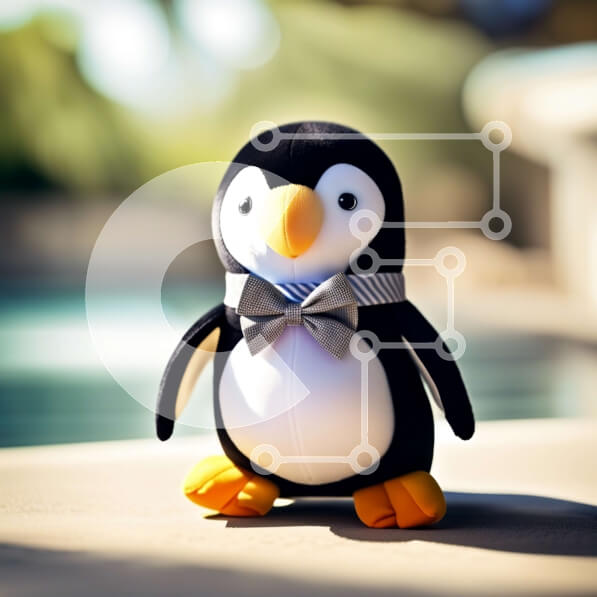 Intra Συλλεκτικό Ξύλινο Παζλ Plywood  4mm - Αξιολάτρευτη εικόνα ενός γεμισμένου παιχνιδιού πιγκουίνου δίπλα στην πισίνα Σε Ξύλινο Κουτί - Διαστάσεις Puzzle: 10x10 cm – 25 κομμάτια