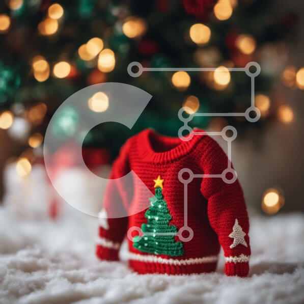 Intra Συλλεκτικό Ξύλινο Παζλ Plywood  4mm - Κόκκινο χριστουγεννιάτικο πουλόβερ με διακοσμητικό σχέδιο δέντρου Σε Ξύλινο Κουτί - Διαστάσεις: 10x10 cm – 25 κομμάτια