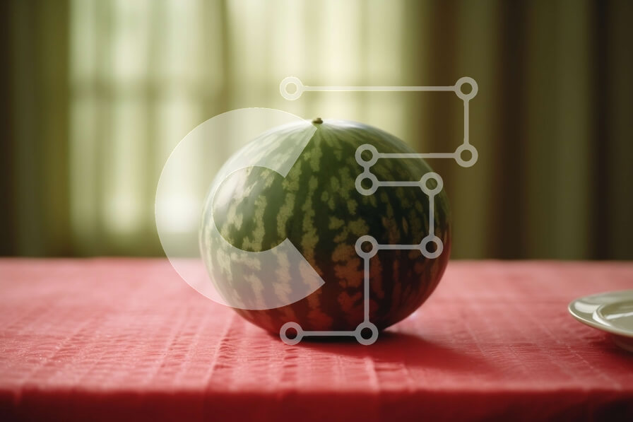 Σετ των 2 Intra Συλλεκτικό Ξύλινο Παζλ Plywood  4mm - Φρέσκο ​​καρπούζι σε ένα κόκκινο τραπεζομάντιλο Σε Ξύλινο Κουτί - Διαστάσεις: 10x10 cm – 25 κομμάτια