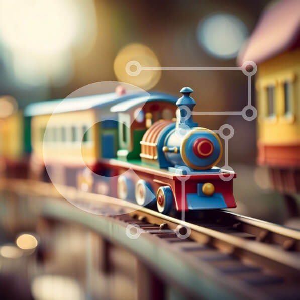 Intra Συλλεκτικό Ξύλινο Παζλ Plywood  4mm - Πολύχρωμο παιχνίδι τρένο σε μια γραμμή με κτίρια στο φόντο Σε Ξύλινο Κουτί - Διαστάσεις: 10x10 cm – 25 κομμάτια