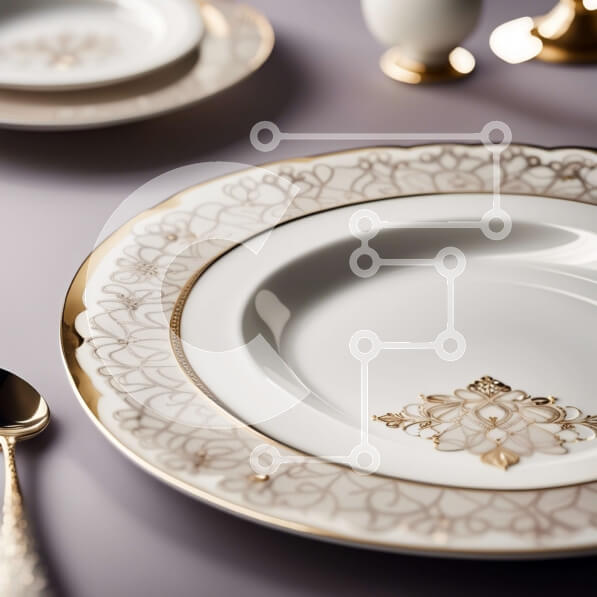 Σετ των 2 Intra Συλλεκτικό Ξύλινο Παζλ Plywood  4mm - Όμορφη κοντινή πλάνο σερβίτσιο τραπεζιού με χρυσό γυαλί και ασημικά Σε Ξύλινο Κουτί - Διαστάσεις: 10x10 cm – 25 κομμάτια