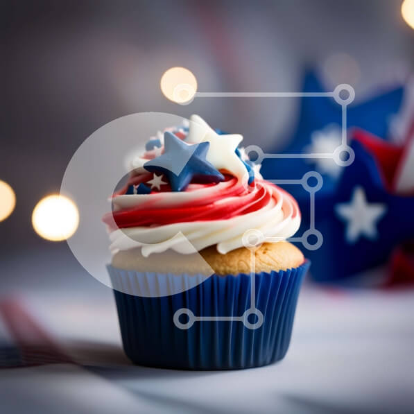 Σετ των 2 Intra Συλλεκτικό Ξύλινο Παζλ Plywood  4mm - Λαχταριστό και γιορτινό πατριωτικό cupcake με κόκκινο, λευκό και μπλε παγωμένο Σε Ξύλινο Κουτί - Διαστάσεις: 10x10 cm – 25 κομμάτια