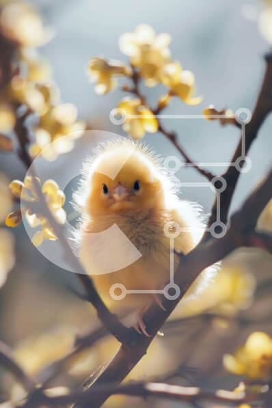 Σετ των 2 Intra Συλλεκτικό Ξύλινο Παζλ Plywood  4mm - Κίτρινο νεοσσό σε κλαδί βελανιδιάς στο φως του ήλιου Σε Ξύλινο Κουτί - Διαστάσεις: 10x10 cm – 25 κομμάτια