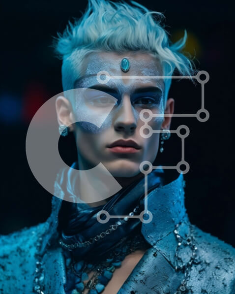 Intra Συλλεκτικό Ξύλινο Παζλ Plywood  4mm - Κομψή και τολμηρή εμφάνιση με μπλε μαλλιά και ασημί μακιγιάζ Σε Ξύλινο Κουτί - Διαστάσεις Puzzle: 10x10 cm – 25 κομμάτια