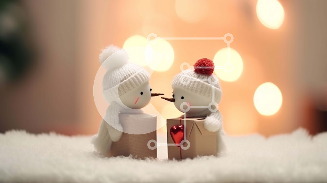 Intra Συλλεκτικό Ξύλινο Παζλ Plywood  4mm - Χιονάνθρωποι που κρατούν κουτιά δώρων σε σχήμα καρδιάς Σε Ξύλινο Κουτί - Διαστάσεις Puzzle: 10x10 cm – 25 κομμάτια