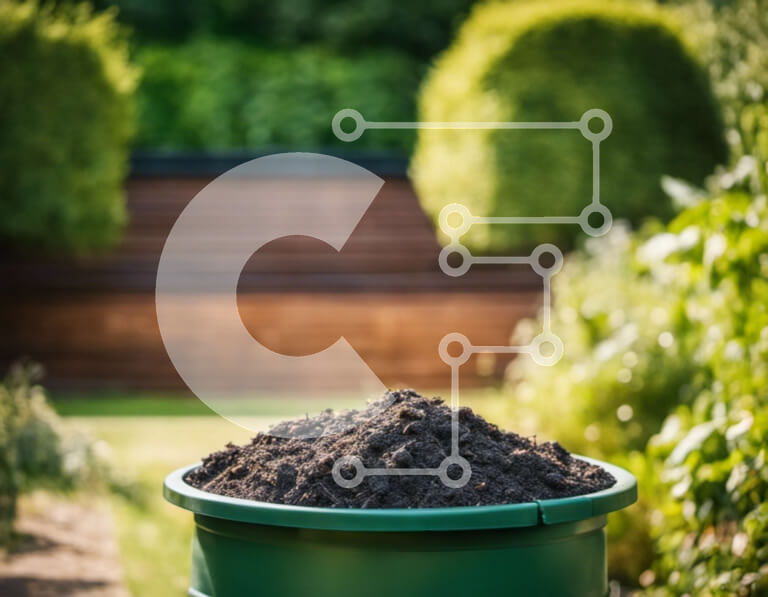 Intra Συλλεκτικό Ξύλινο Παζλ Plywood  4mm - Πράσινος σκουπιδοτενεκές στον εξωτερικό κήπο με φυτά και δέντρα Σε Ξύλινο Κουτί - Διαστάσεις: 10x10 cm – 25 κομμάτια