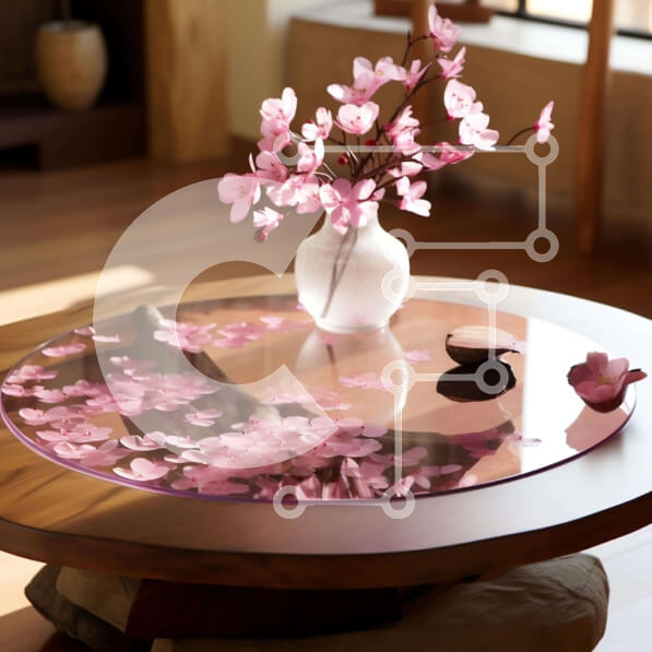 Intra Συλλεκτικό Ξύλινο Παζλ Plywood  4mm - Τραπεζάκι σαλονιού γυάλινο με ροζ λουλούδια μπροστά από το τζάκι Σε Ξύλινο Κουτί - Διαστάσεις Puzzle: 10x10 cm – 25 κομμάτια