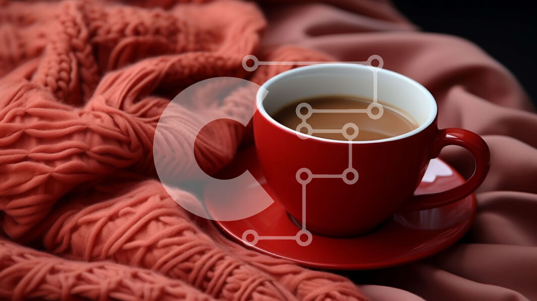 Σετ των 2 Intra Συλλεκτικό Ξύλινο Παζλ Plywood  4mm - Άνετη εικόνα ενός κόκκινου φλιτζανιού καφέ σε μια κόκκινη κουβέρτα Σε Ξύλινο Κουτί - Διαστάσεις: 10x10 cm – 25 κομμάτια