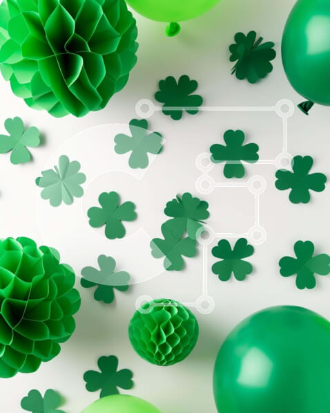 Intra Συλλεκτικό Ξύλινο Παζλ Plywood  4mm - Γιορτή του Αγίου Πατρικίου με πράσινα μπαλόνια και διακοσμητικά από τριφύλλι Σε Ξύλινο Κουτί - Διαστάσεις: 10x10 cm – 25 κομμάτια