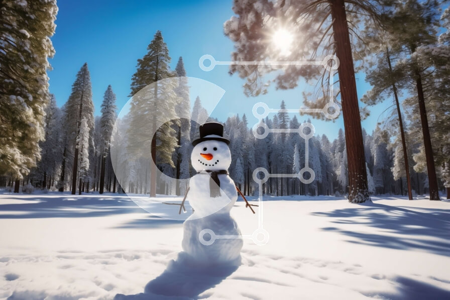 Intra Συλλεκτικό Ξύλινο Παζλ Plywood  4mm - Χιονάνθρωπος σε ένα χιονισμένο δάσος με πεύκα Σε Ξύλινο Κουτί - Διαστάσεις: 10x10 cm – 25 κομμάτια