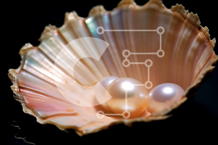 Intra Συλλεκτικό Ξύλινο Παζλ Plywood  4mm - Όμορφη εικόνα με τρία μαργαριτάρια σε ένα κοχύλι σε σκούρο φόντο Σε Ξύλινο Κουτί - Διαστάσεις: 10x10 cm – 25 κομμάτια