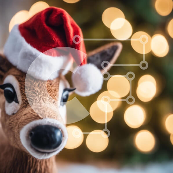 Intra Συλλεκτικό Ξύλινο Παζλ Plywood  4mm - Παιχνίδι ελάφια με καπέλο Άγιου Βασίλη σε εορταστικό φόντο Σε Ξύλινο Κουτί - Διαστάσεις Puzzle: 10x10 cm – 25 κομμάτια