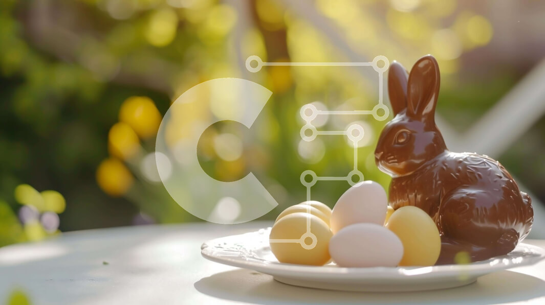 Intra Συλλεκτικό Ξύλινο Παζλ Plywood  4mm - Άγαλμα λαγουδάκι σοκολάτας Πάσχας σε πιάτο γεμάτο αυγά Σε Ξύλινο Κουτί - Διαστάσεις: 10x10 cm – 25 κομμάτια