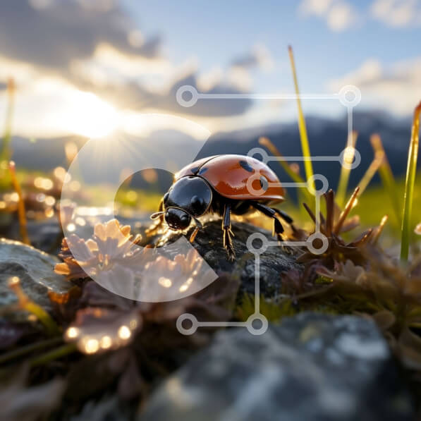 Intra Συλλεκτικό Ξύλινο Παζλ Plywood  4mm - Όμορφη εικόνα της πασχαλίτσας στο γρασίδι στο λιβάδι με το ηλιοβασίλεμα του βουνού Σε Ξύλινο Κουτί - Διαστάσεις: 10x10 cm – 25 κομμάτια