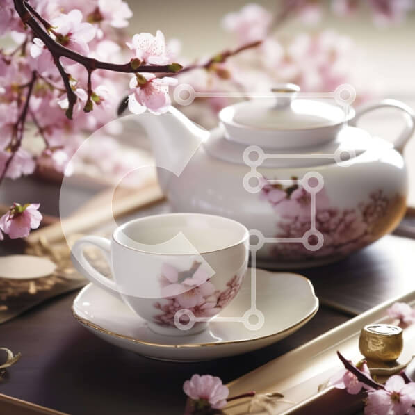 Intra Συλλεκτικό Ξύλινο Παζλ Plywood  4mm - Τσαγιέρα και φλιτζάνι σε δίσκο με λουλούδια Σε Ξύλινο Κουτί - Διαστάσεις Puzzle: 10x10 cm – 25 κομμάτια