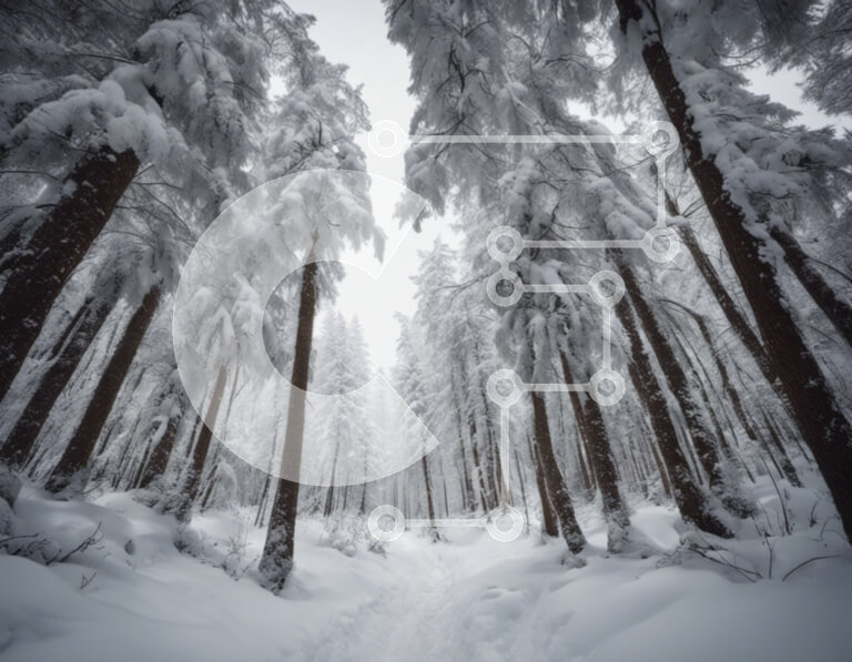 Intra Συλλεκτικό Ξύλινο Παζλ Plywood  4mm - Χιονισμένο δάσος με ψηλά δέντρα και μονοπάτι Σε Ξύλινο Κουτί - Διαστάσεις: 10x10 cm – 25 κομμάτια