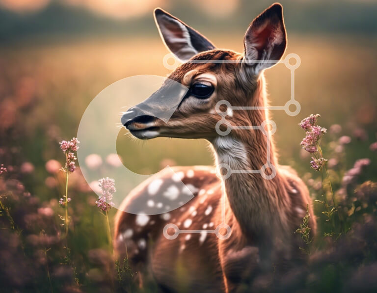 Intra Συλλεκτικό Ξύλινο Παζλ Plywood  4mm - Περίεργα ελάφια σε ανοιχτό χωράφι με ροζ λουλούδια Σε Ξύλινο Κουτί - Διαστάσεις: 10x10 cm – 25 κομμάτια