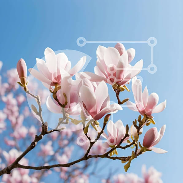 Intra Συλλεκτικό Ξύλινο Παζλ Plywood  4mm - Ανθισμένα λουλούδια Magnolia την άνοιξη με μπλε ουρανό Σε Ξύλινο Κουτί - Διαστάσεις: 10x10 cm – 25 κομμάτια